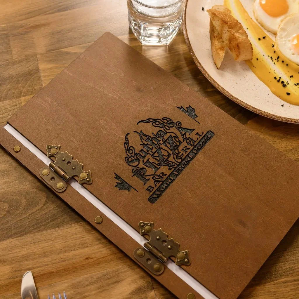 Professional book menu with a rich walnut finish.