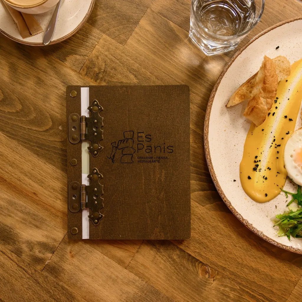 Fully customizable custom menu covers with logo engraving.