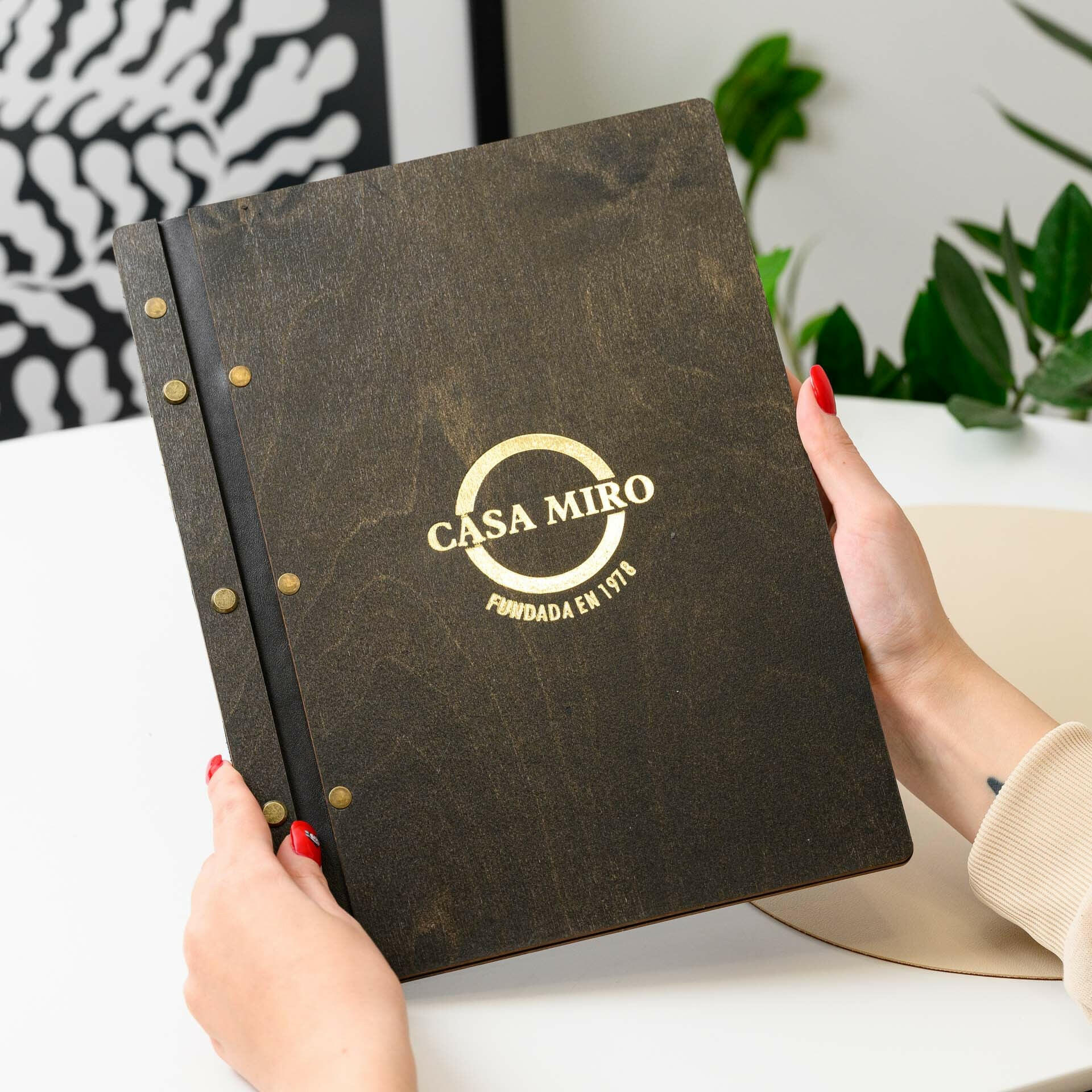 Wooden Menu Holder with Golden / Silver Embossed Logo (М01А2) - inkohoreca - shop