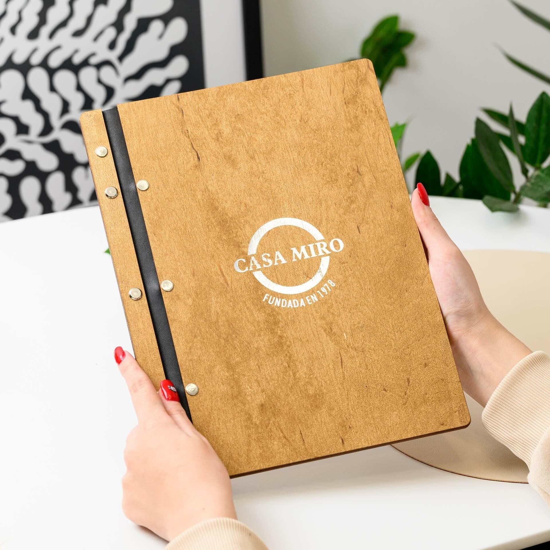Wooden Menu Holder with Golden / Silver Embossed Logo (М01А2) - inkohoreca - shop