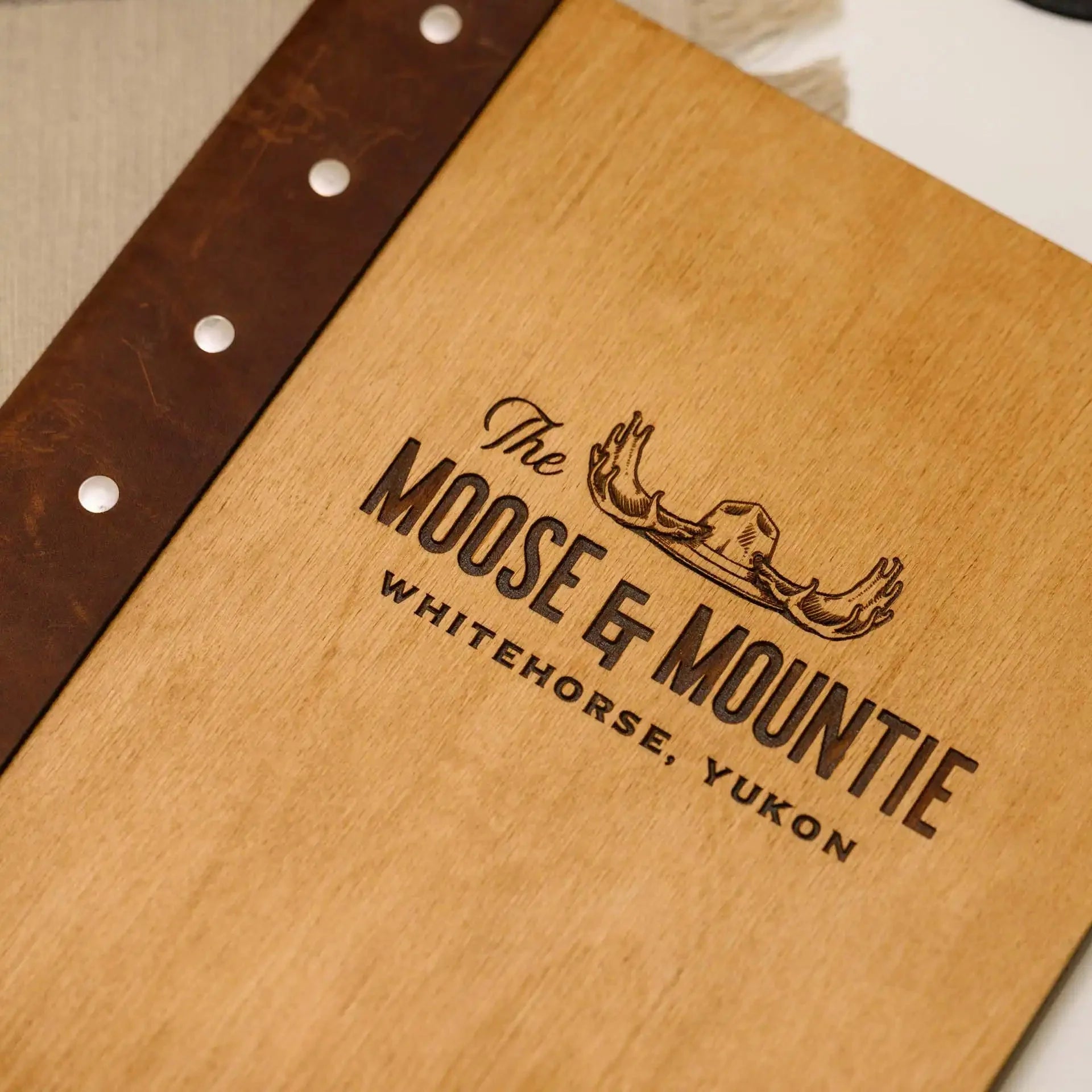 Wooden Menu Holder with Leather Spine (M03A2) - inkohoreca - shop