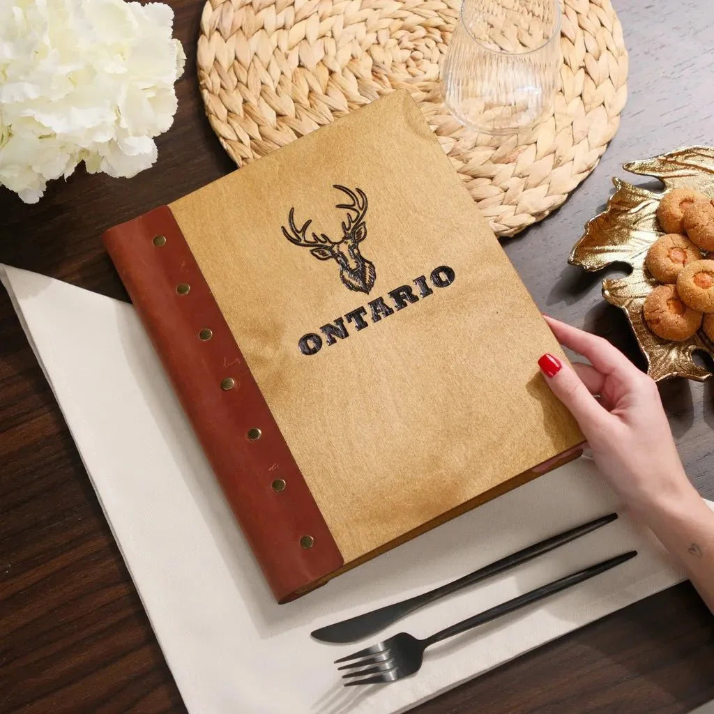 Versatile restaurant menu book for casual and fine dining.