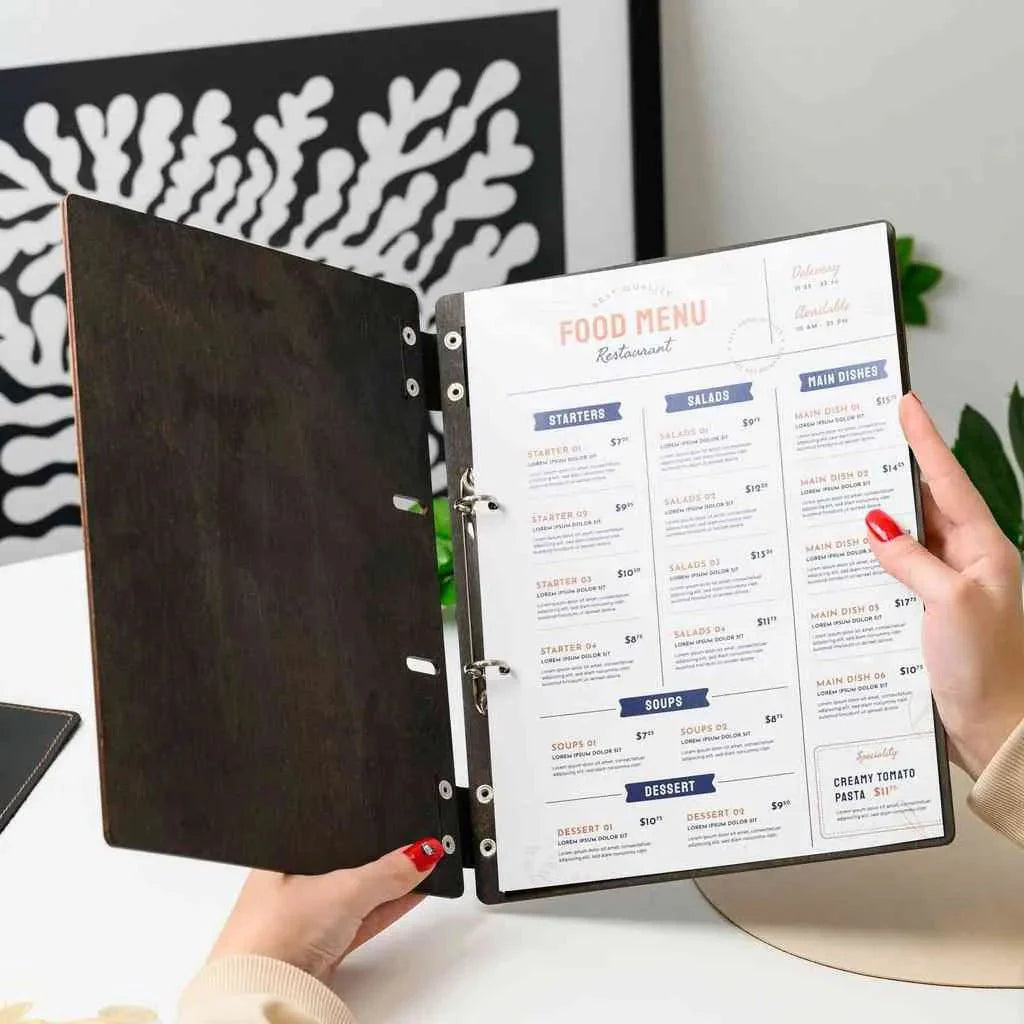 Wooden Menu Holder with Ring Binder Mechanism (M04A2) - inkohoreca - shop