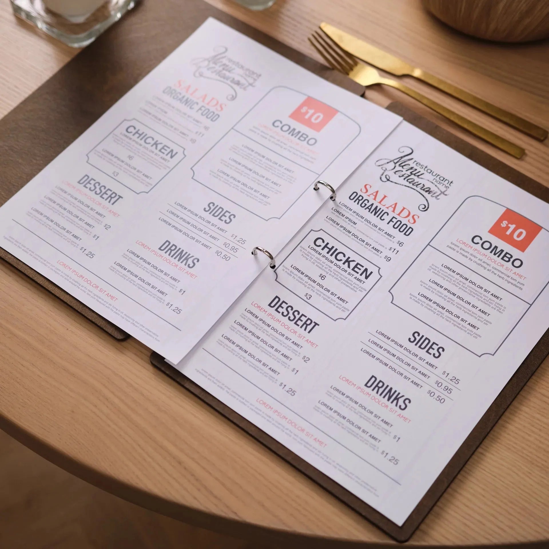 Wooden Menu Holder with Ring Binder Mechanism (M04A4) - inkohoreca - shop