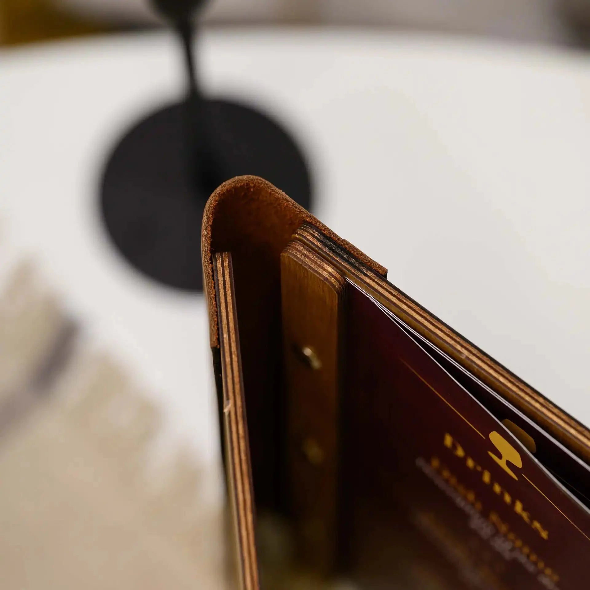 Wooden Wine Menu Holder with Leather Spine (M03A6) - inkohoreca - shop